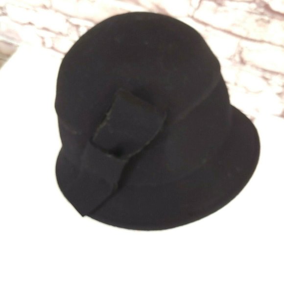 Nordstrom Womens Black 100% Wool Felt Cloche Bucket Hat One Size Fast Shipping - Picture 2 of 5